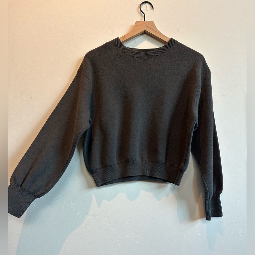 Aerie Cropped Crew Sweater - Smoked Gray - S